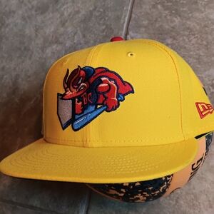 New Era Yellow and Red Baseball Hat with Graphic Designs